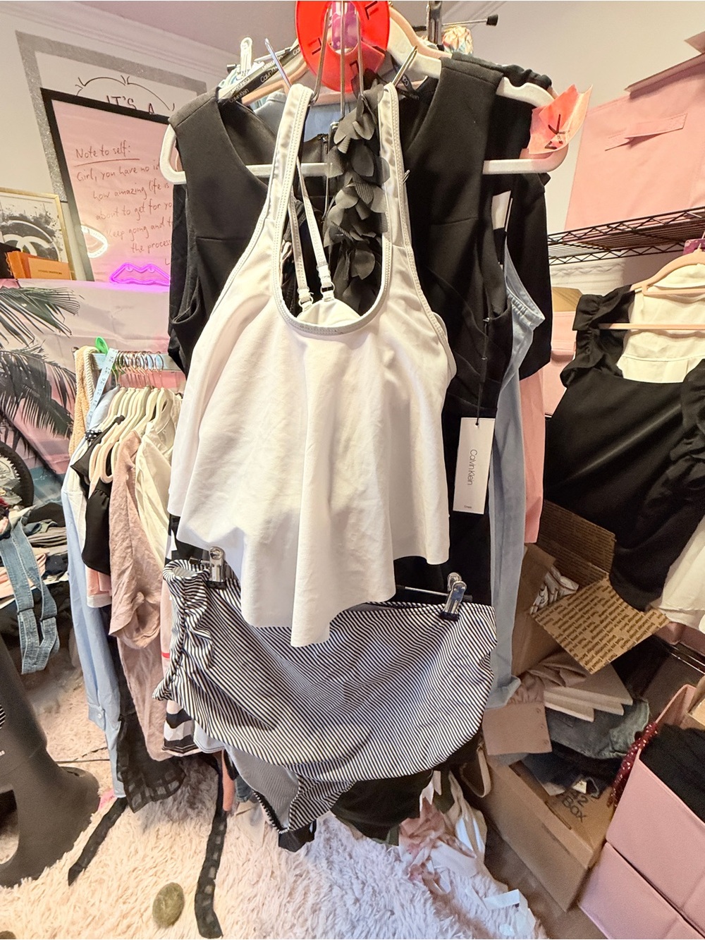 TANKINI White and Black Rouched hips for Slimming